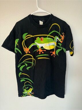 Vintage 90’s Radical Nature Red Eyed Tree Frog Double Sided Black T Shirt